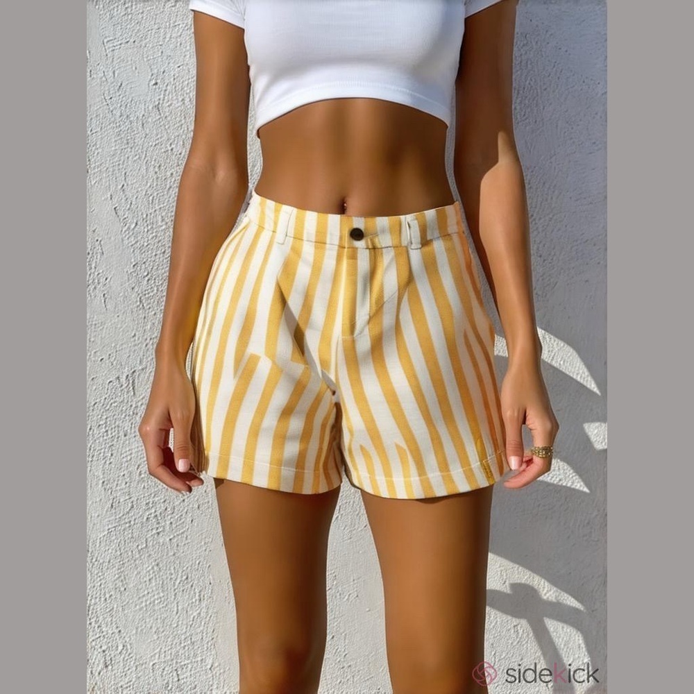Women's White And Gold Striped Old Navy Everyday Short Size 4 Linen Blend NWT